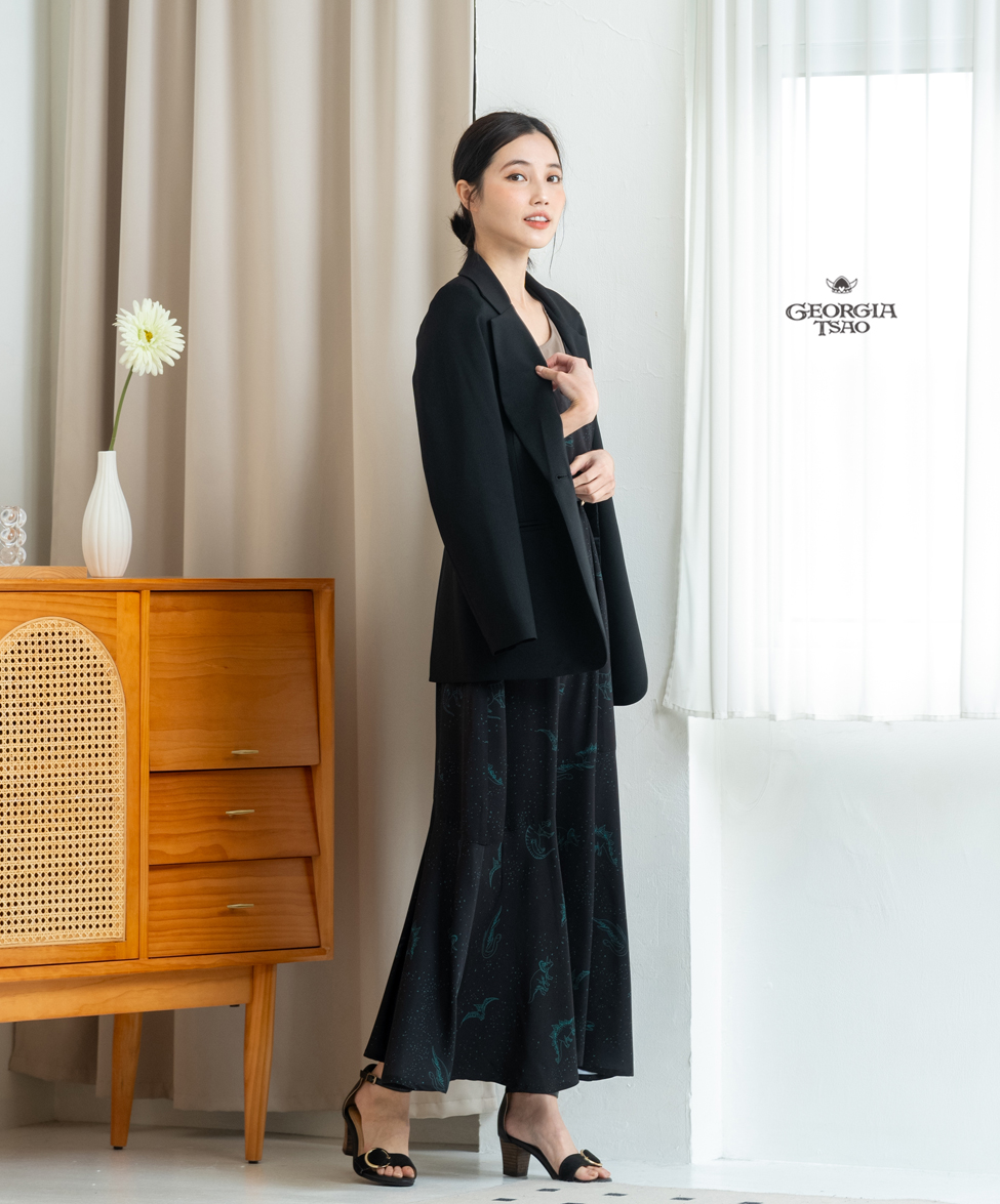 GT Print 印花細肩帶斜魚尾長洋裝